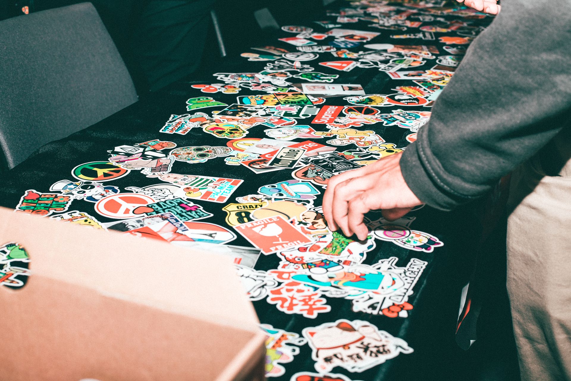 Assorted colourful stickers on a table